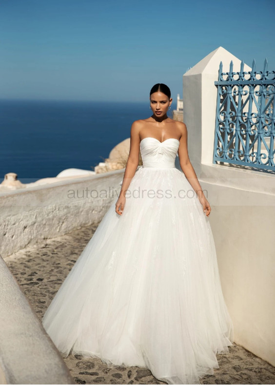 Strapless Ivory Pleated Satin Tulle Unusual Wedding Dress